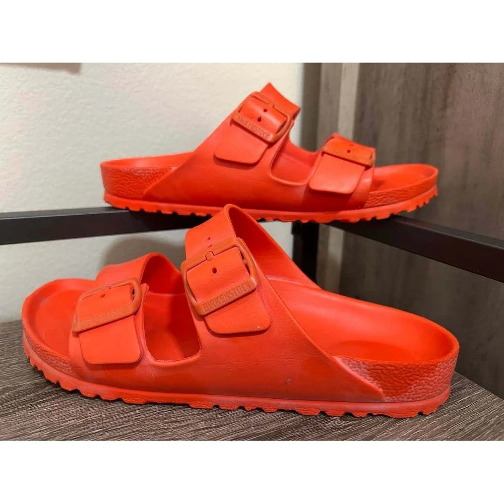 Birkenstock Arizona EVA Sandals Neon Orange Waterproof Slides Mens 7 Womens 9